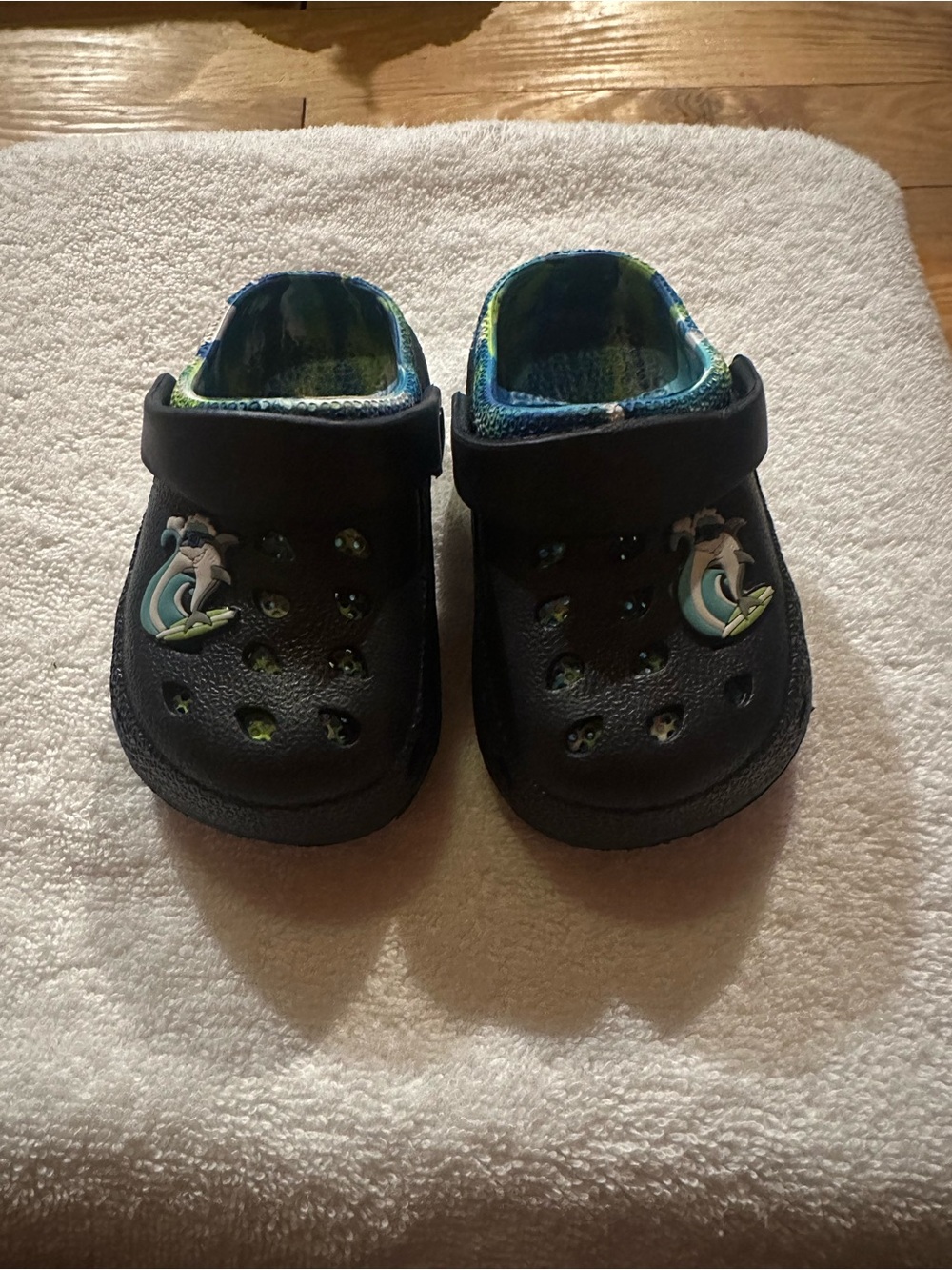 Black Kids Clog Shoes with Dolphin Charm - Child Comfort Slip-Ons